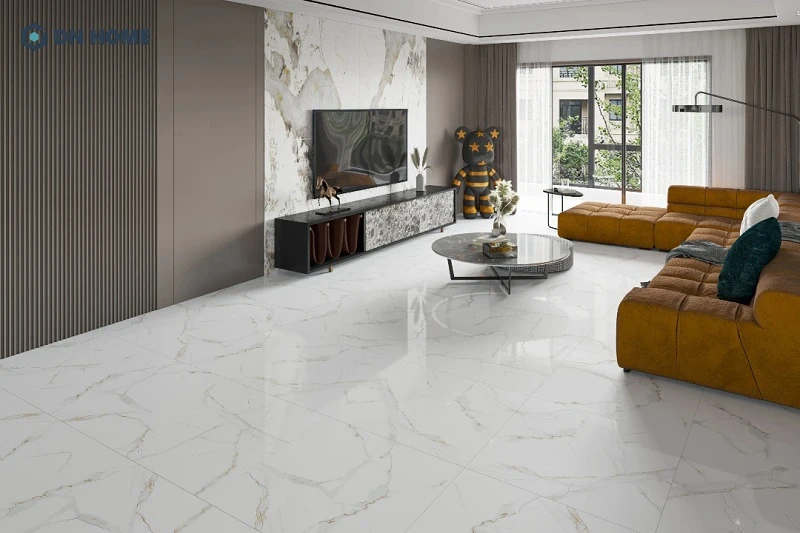 Gạch lát nền 80x80 màu trắng vân mây cho không gian phòng khách