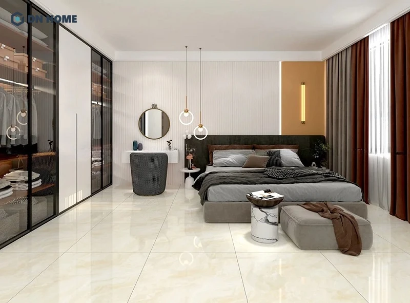 Gạch lát 80x80 màu be vân mây tạo sự sáng sủa, rộng rãi cho không gian