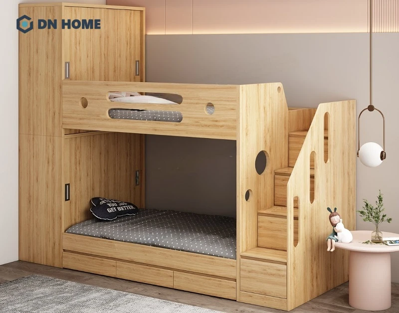 Mẫu thiết kế giường tầng tích hợp tủ quần áo và bàn làm việc tiện nghi