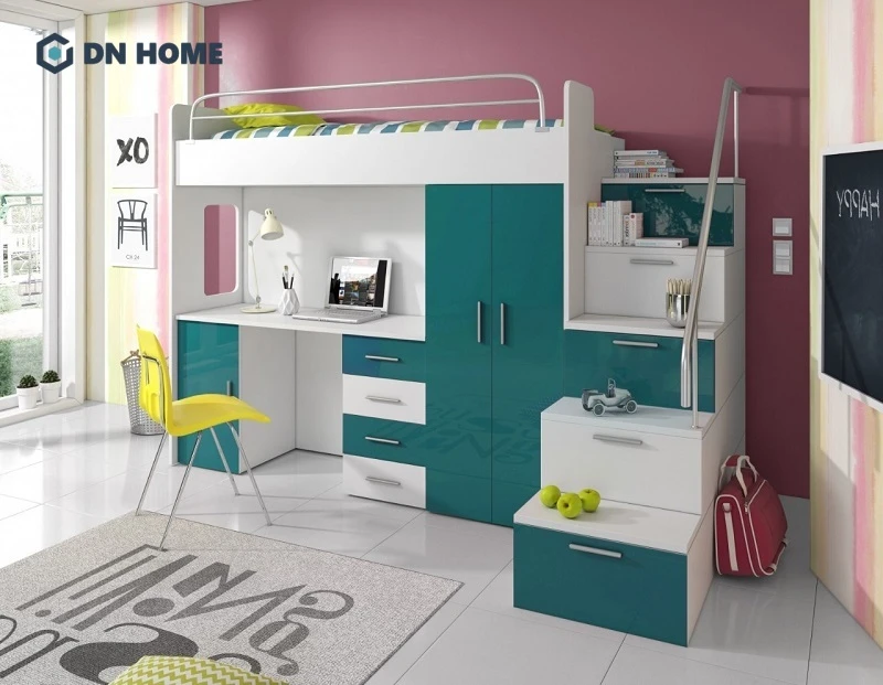 Mẫu giường tầng kết hợp tủ quần áo với gam màu bắt mắt, tăng tính thẩm mỹ cho không gian phòng ngủ