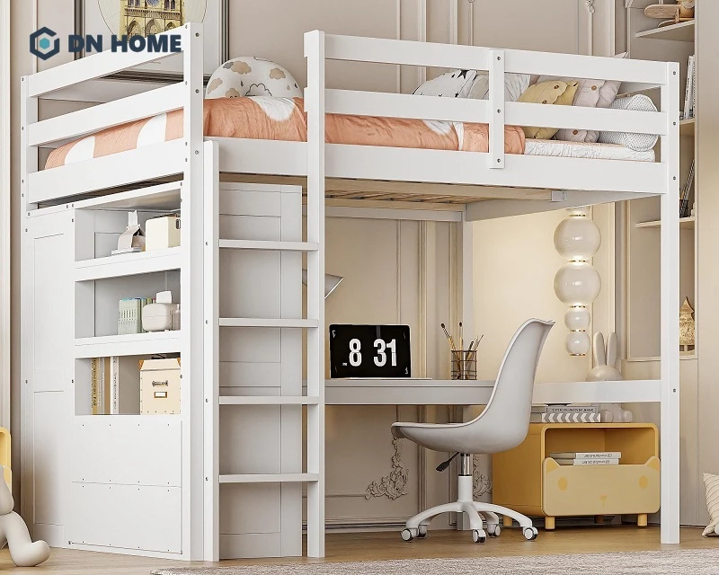 Mẫu giường tầng tích hợp tủ quần áo và bàn làm việc, giúp gia chủ tối ưu chi phí, không cần mua các món đồ riêng lẻ