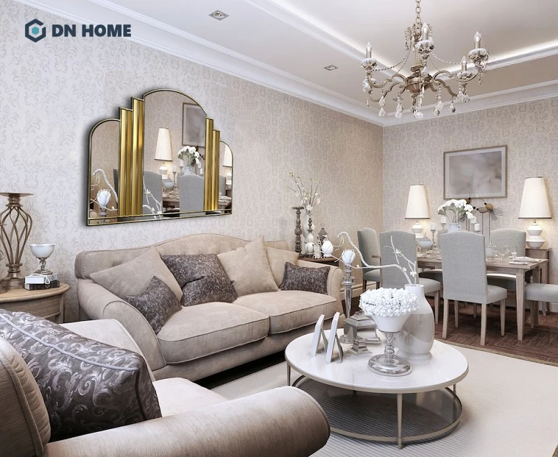 Mẫu gương trang trí cách điệu kết hợp mạ vàng sang trọng