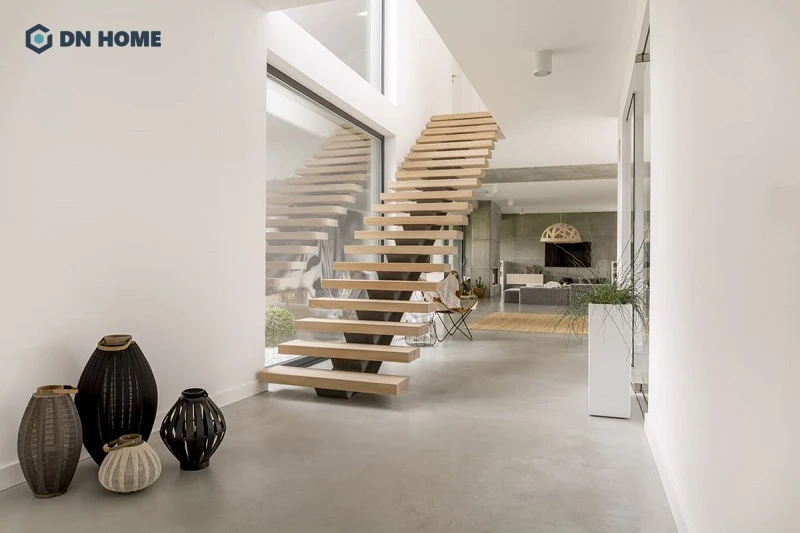 Mẫu cầu thang gác lửng thiết kế xương cá độc đáo