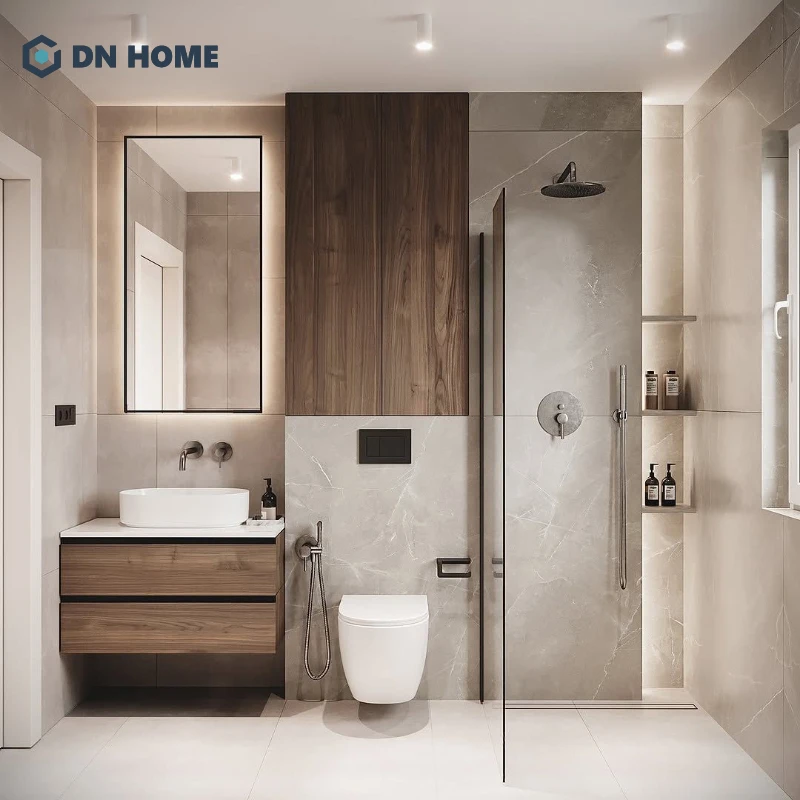 Vách ngăn kính là giải pháp phân cách khu vực khô - ướt mà không chiếm nhiều diện tích