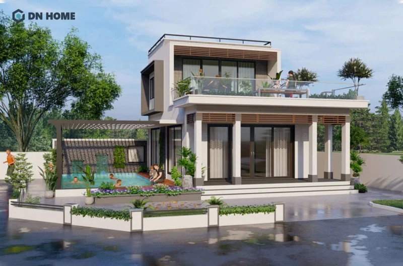 Nhà mái bằng 1 tầng 1 tum giúp tăng thêm diện tích và công năng sử dụng