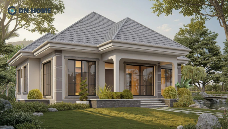 Mái Nhật với độ dốc cao tạo nên vẻ đẹp thanh thoát, bề thế và ấn tượng cho nhà kiến trúc 1 tầng
