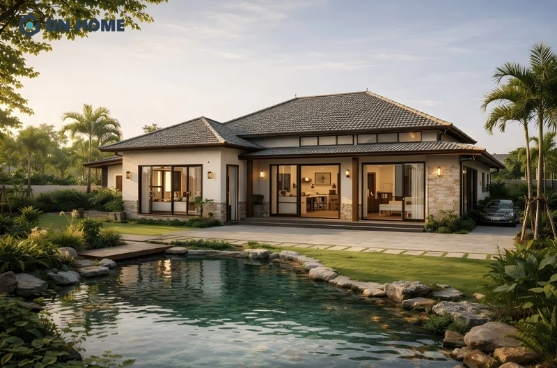 Mẫu thiết kế nhà 1 tầng với mái Nhật đa dạng độ cao tạo điểm nhấn hiệu quả cho công trình