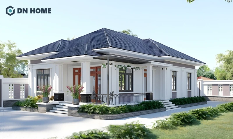 Nhà cấp 4 mái Nhật ở nông thôn thường thiết kế thêm sân vườn tạo nên không gian sống gần gũi thiên nhiên