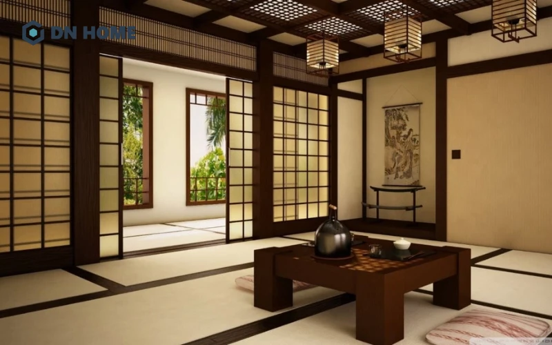 Phòng khách Nhật thiết kế có cửa shoji thường hướng đến vẻ đẹp truyền thống, sự tối giản