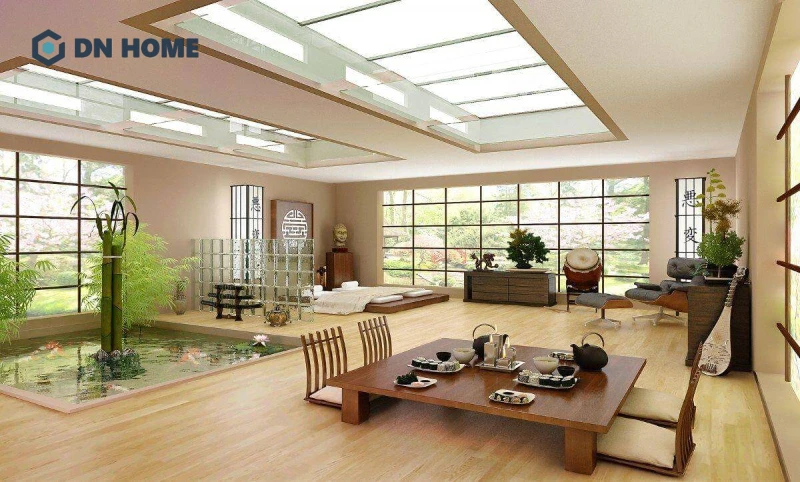 Có thể khéo léo bố trí tiểu cảnh làm điểm nhấn bên trong phòng khách kiểu Nhật