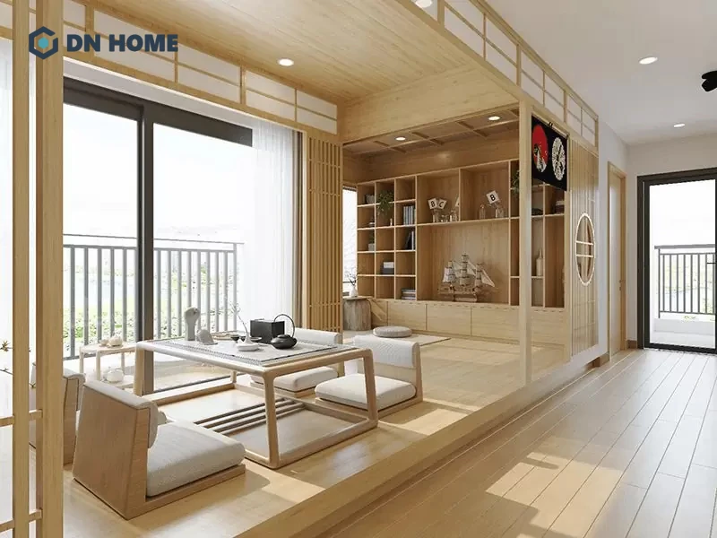 Thiết kế phòng khách nhỏ theo phong cách Nhật thường được ứng dụng cho các căn hộ chung cư