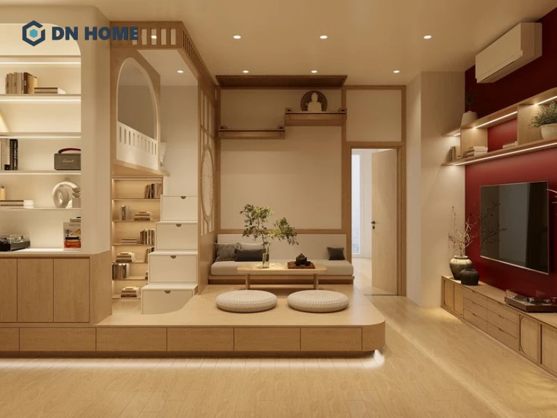 Đường nét tối giản luôn được ưu tiên trong thiết kế phòng khách nhỏ kiểu Nhật