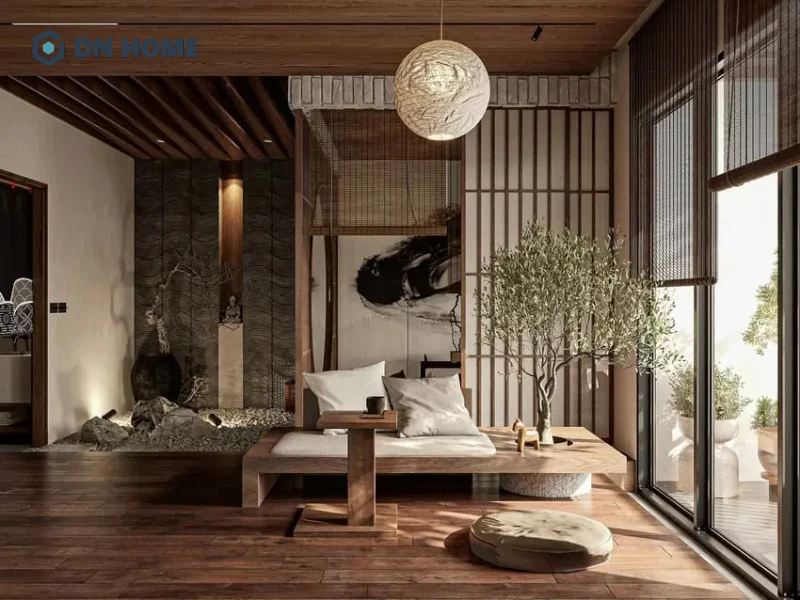 Ánh sáng tự nhiên và đường vân gỗ tự nhiên là điểm nhấn trong phòng khách nhỏ kiểu Nhật