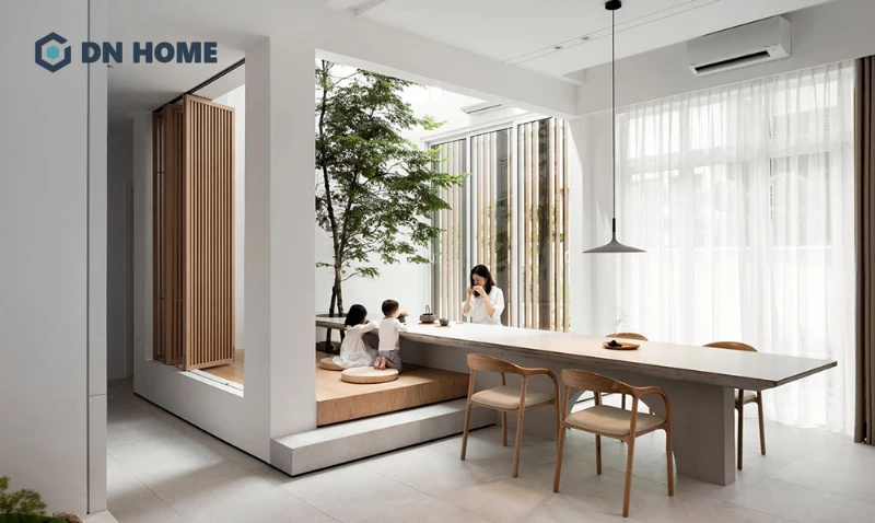 Sự kết hợp giữa kiến trúc đương đại và truyền thống mang đến cảm giác bình yên, thư giãn và tiện nghi cho phòng khách Nhật