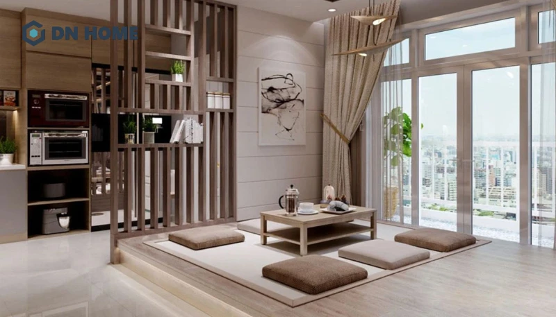 Bàn trà kiểu Nhật thường thiết kế thấp với chất liệu gỗ và kiểu dáng đơn giản