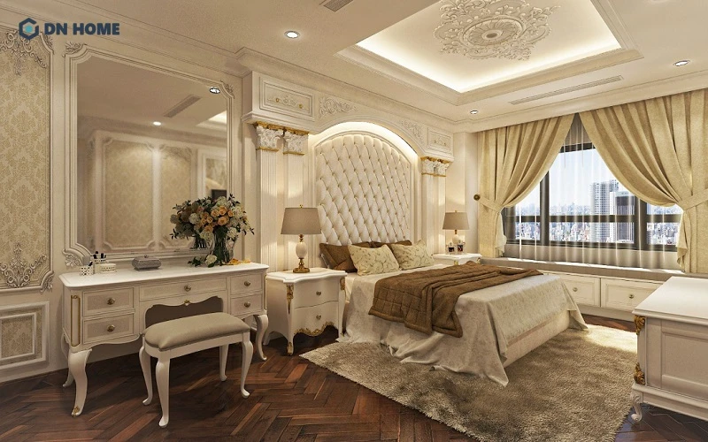 Nội thất phòng ngủ kiểu hoàng gia thường có kích thước lớn, thiết kế cầu kỳ và mang tính biểu tượng cao