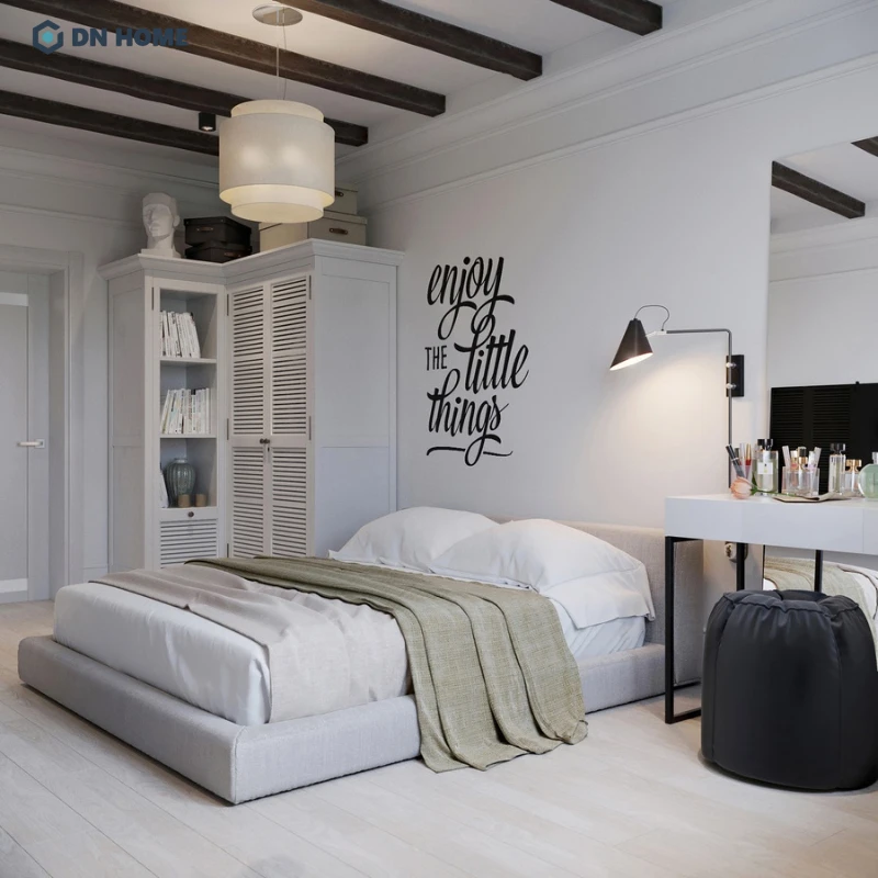 Sự đối lập trắng đen tạo nên vẻ đẹp ấn tượng, thu hút cho không gian phòng ngủ Scandinavian