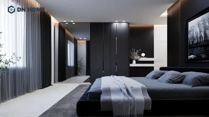 Phòng ngủ đen trắng dành cho nam ưu tiên công năng, tiện nghi và hiện đại