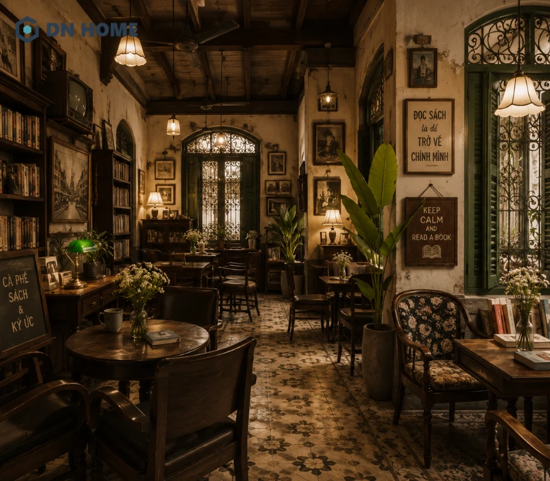 Quán cafe sách phong cách xưa cổ điển gây ấn tượng với không gian ấm cúng, đậm chất hoài niệm.