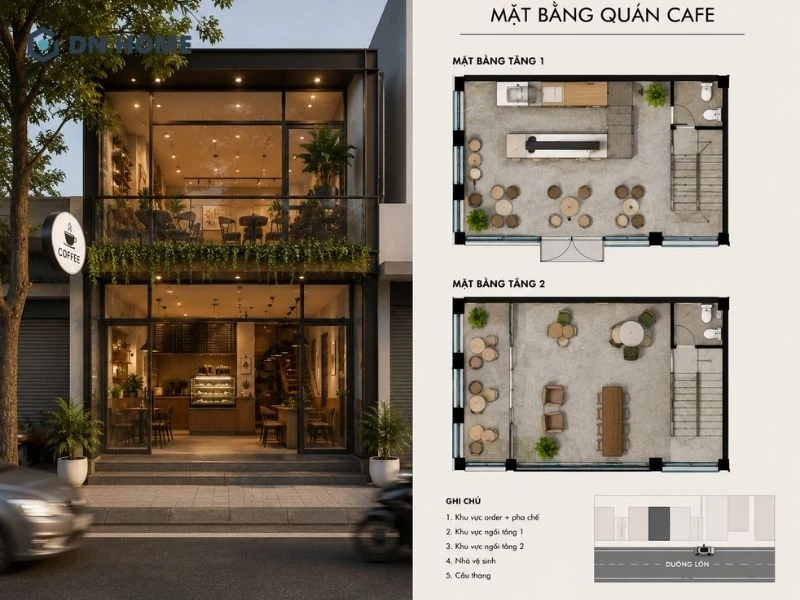 Vị trí quán cafe nằm ngay tuyến đường lớn dễ thấy dễ thu hút người đi đường