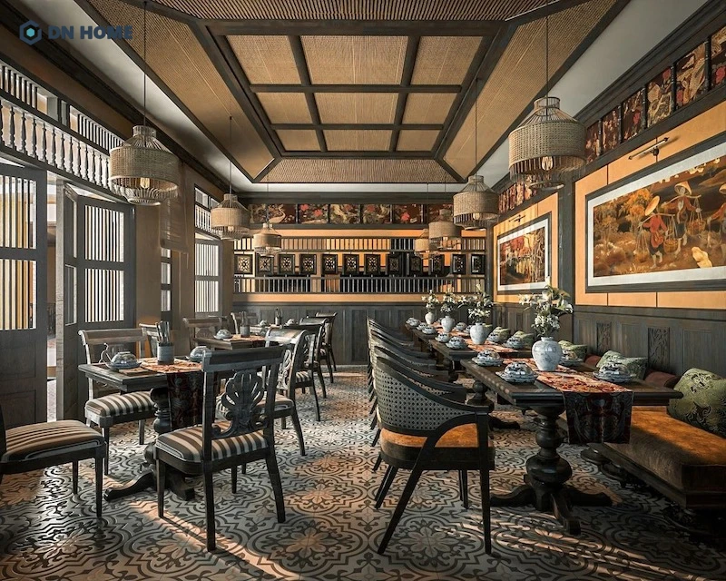Chất liệu tre được xử lý kỹ lưỡng,mang đến vẻ đẹp tinh tế, sang trọng và gần gũi cho nhà hàng Indochine