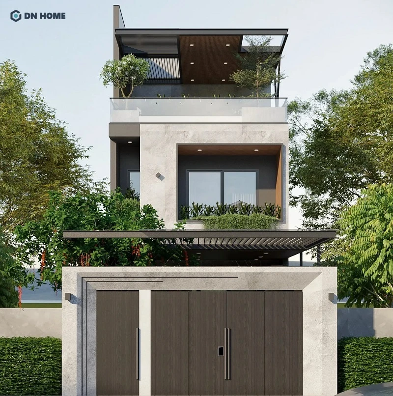 Mẫu nhà phố mặt tiền 6m với khoảng lùi phía trước, tạo sự thuận tiện cho việc đỗ xe, di chuyển