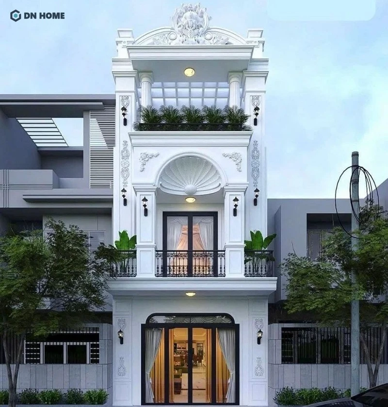 Mẫu nhà phố mặt tiền 7m phong cách tân cổ điển đẹp sang trọng, bề thế