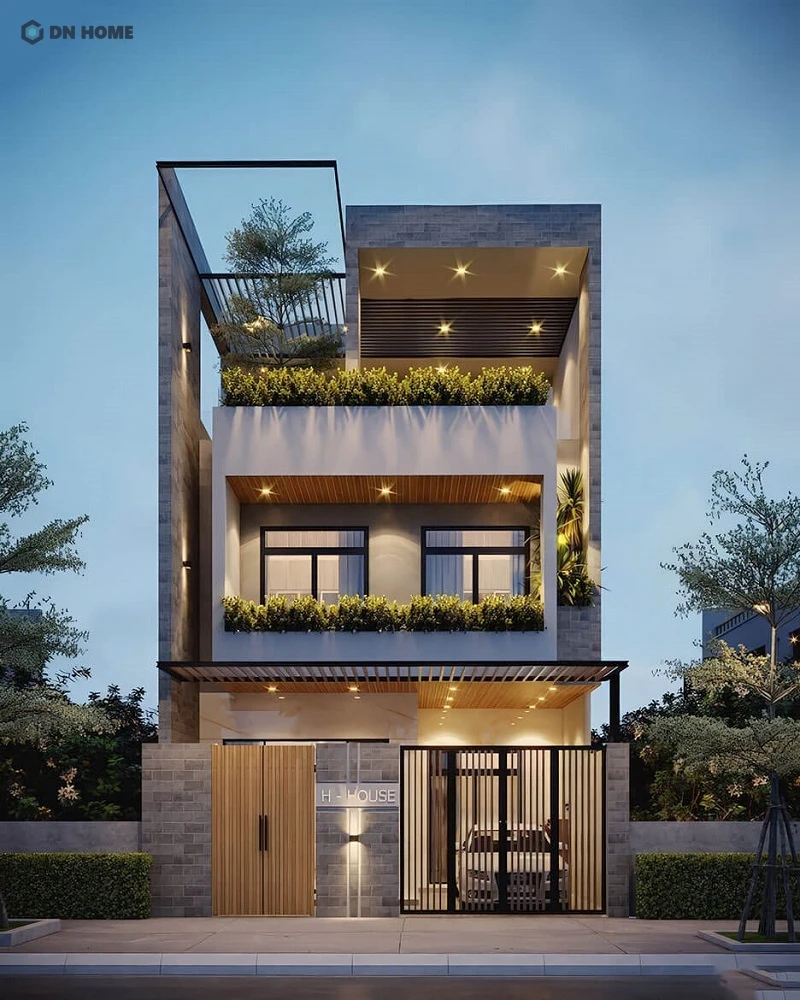 Mặt tiền 8m là diện tích lý tưởng giúp gia chủ phô diễn những đường nét thiết kế độc đáo cho phần ngoại thất
