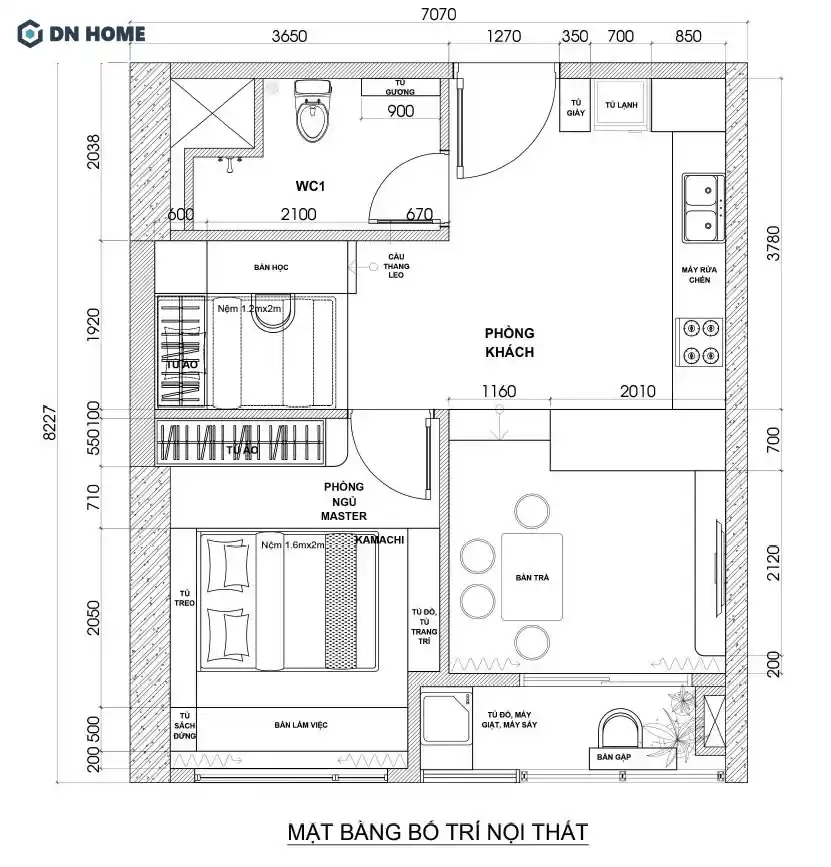 thiết kế nội thất chung cư 58m2