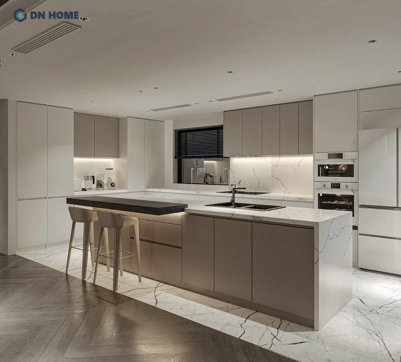 Thiết kế tích hợp đảo bếp và quầy bar góp phần tăng thêm sự tiện nghi cho sinh hoạt hàng ngày