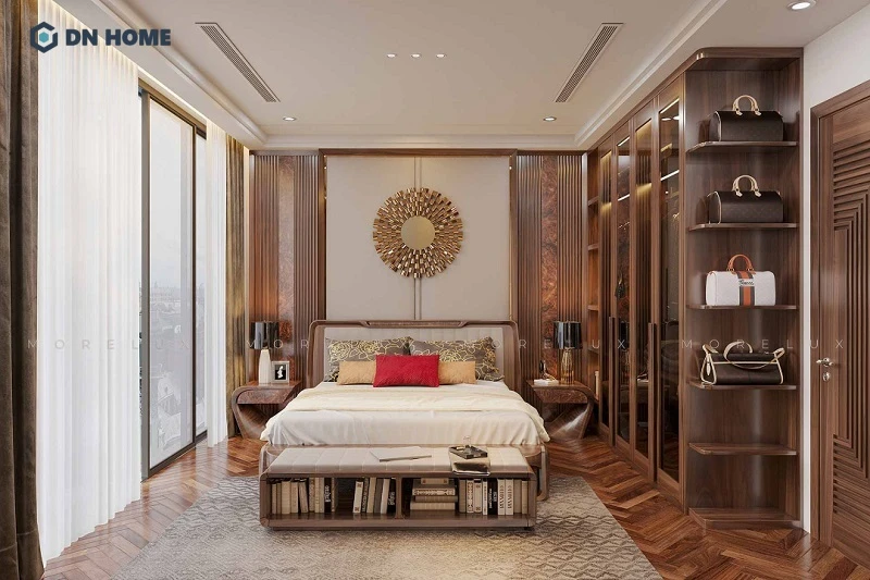 Vẻ đẹp ấm cúng của không gian phòng ngủ Penthouse full nội thất gỗ