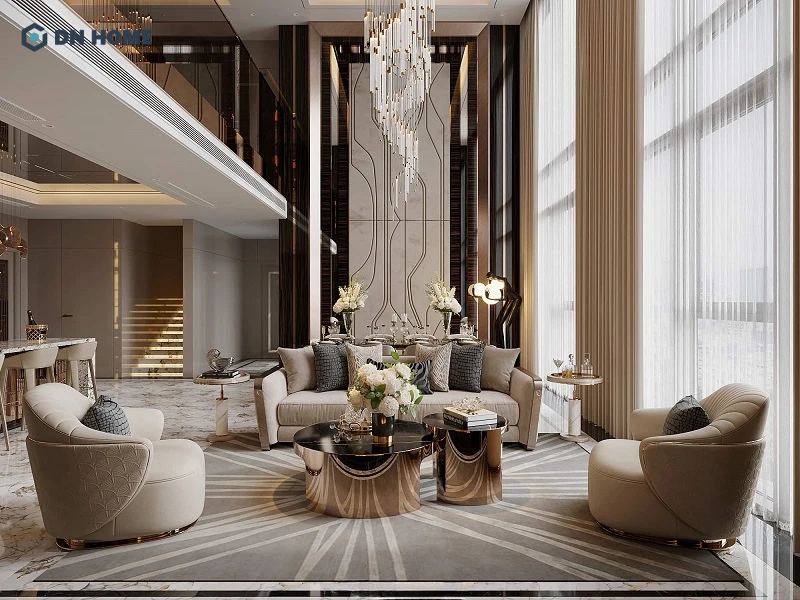 Thiết kế nội thất phòng khách căn hộ Penthouse theo phong cách hiện đại Luxury