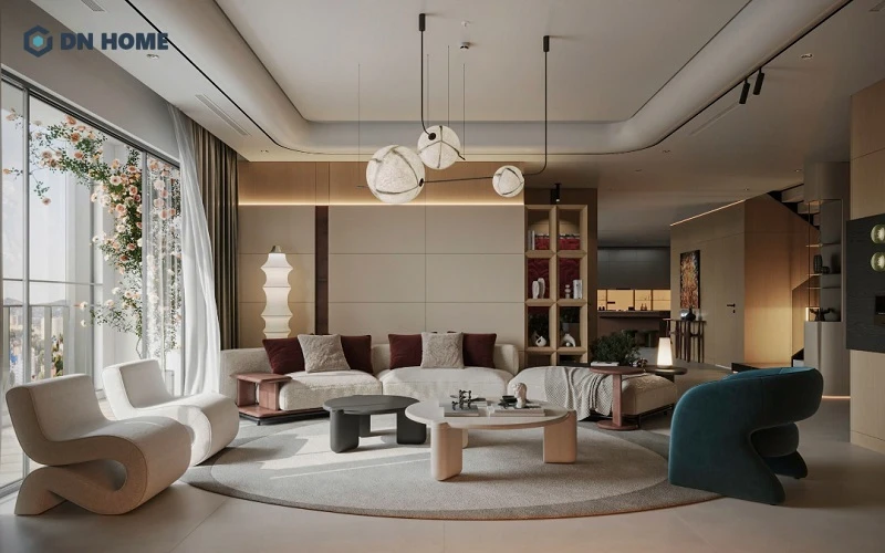 Mẫu phòng khách căn hộ Penthouse với thiết kế tối giản tinh tế