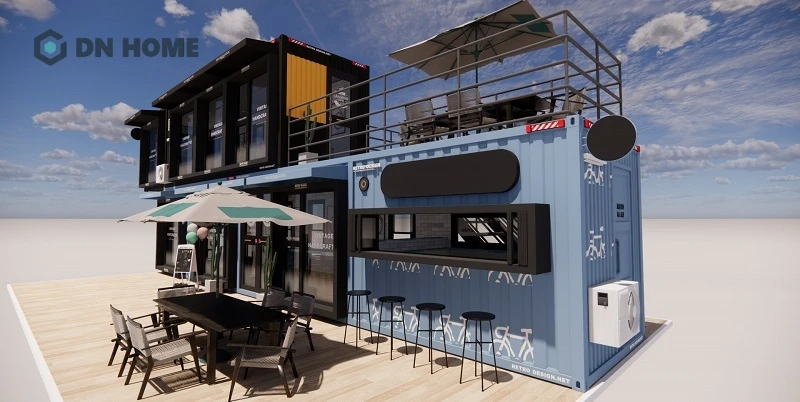 Mẫu cafe container xếp tầng là lựa chọn phù hợp với những quán cafe có diện tích lớn hoặc nằm tại khu du lịch