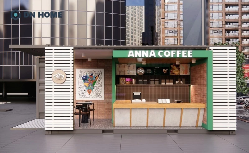 Mẫu quán cafe container phong cách hiện đại với quy mô nhỏ, hạn chế tối đa những bức tường bí bách