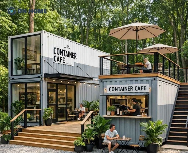 Thiết kế quán cafe container phong cách hiện đại phù hợp với tệp khách hàng là giới trẻ