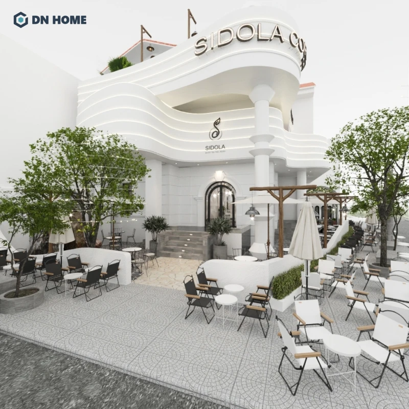 Với quán cafe lô góc nên thiết kế không gian mở, cửa kính để tận dụng tối đa lợi thế đón ánh sáng tự nhiên