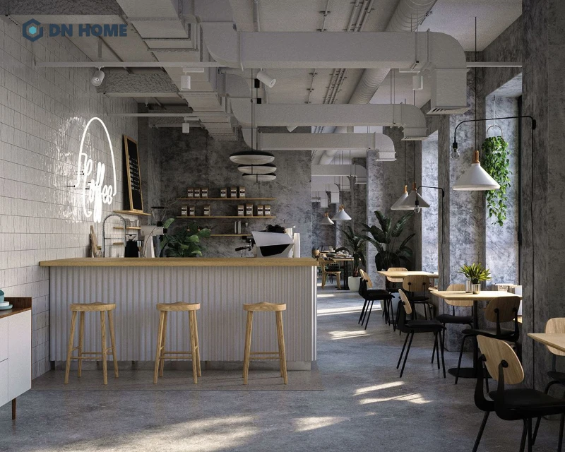 Chất liệu gỗ sáng màu và ánh sáng tự nhiên là đặc trưng trong không gian nội thất quán cafe Scandinavian