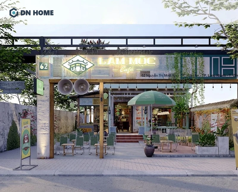 Mặt tiền 10m của quán cafe sân vườn với cảnh quan tươi mát dễ dàng thu hút khách hàng