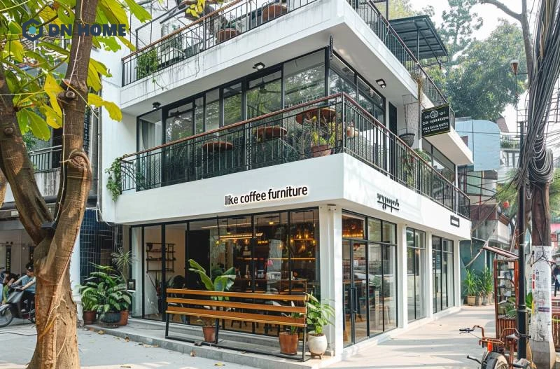 Quán cafe mặt tiền 10m thiết kế theo phong cách tối giản cần chú ý lựa chọn màu sắc sáng, nổi bật