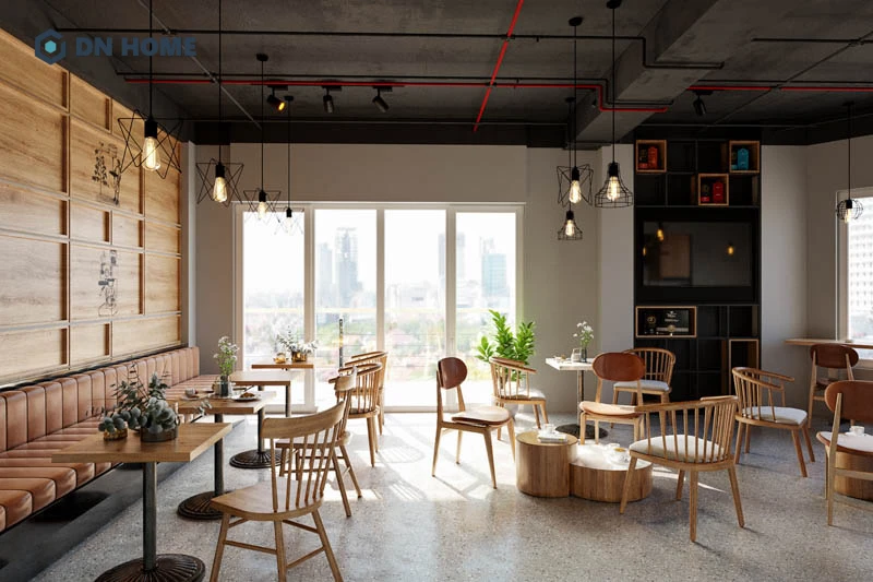 Phong cách thiết kế tối giản giúp quán cafe mặt tiền 10m thêm thoáng đãng, thoải mái