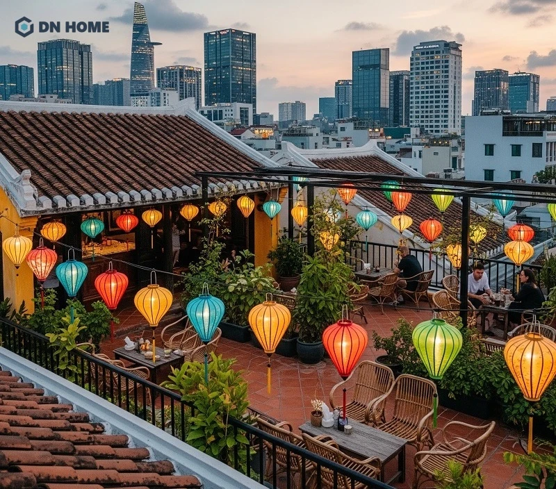Mẫu quán cafe rooftop mang phong cách Phố Cổ Hội An