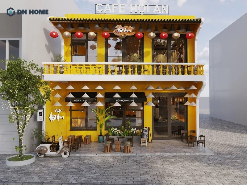 Thiết kế quán cafe phong cách Hội An với cách trang trí độc đáo ở mặt tiền