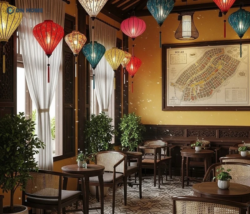 Nội thất bên trong quán cafe theo phong cách Hội An