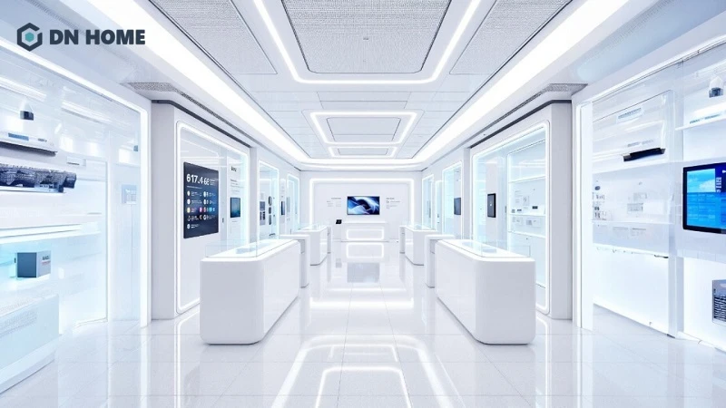 Đặc trưng của phong cách High tech nằm ở các đường nét mạnh mẽ, hình khối dứt khoát cùng hệ thống ánh sáng LED thông minh