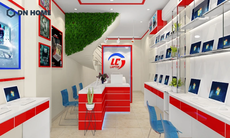 Giải pháp sử dụng kệ áp tường cao tầng giúp tiết kiệm tối đa diện tích sàn cho showroom máy tính quy mô nhỏ