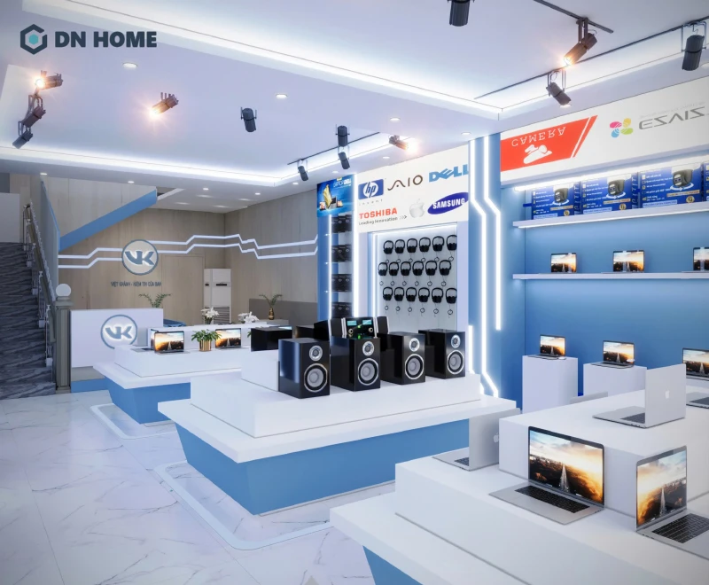 Hệ thống đèn led âm trần phối hợp ánh sáng rọi điểm giúp tôn lên vẻ đẹp của các dòng máy tính