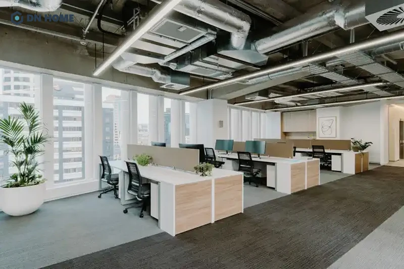 Cây xanh và tranh ảnh là chi tiết trang trí giúp không gian văn phòng 300m2 tối giản không bị nhàm chán