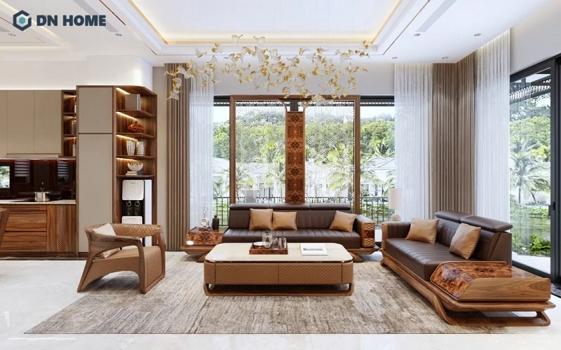 Bộ sofa bằng gỗ thiết kế đơn giản, tăng thêm phần thanh lịch, tinh tế cho không gian