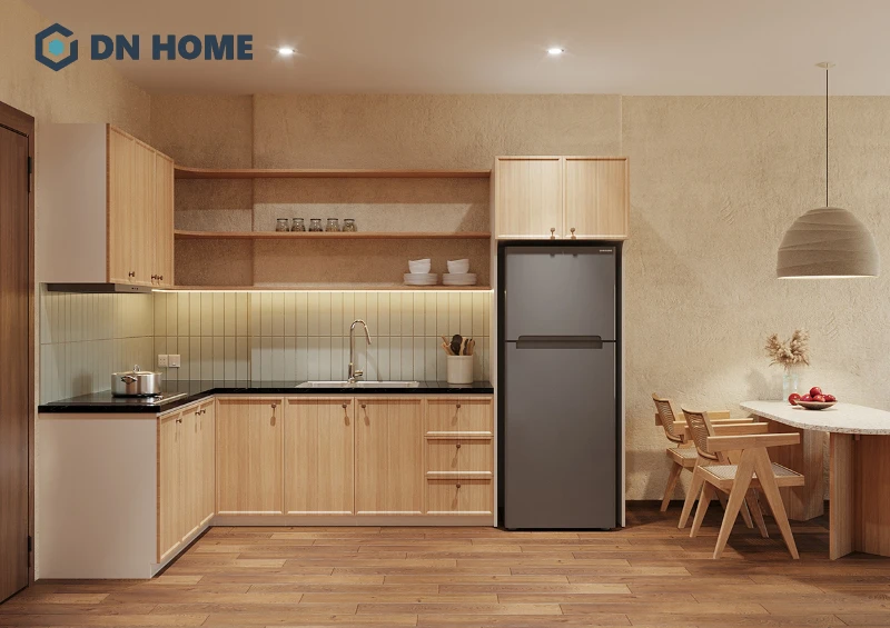 Đường nét đơn giản là đặc trưng tủ bếp phong cách Wabi Sabi